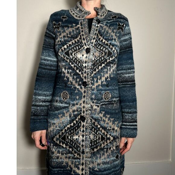 Gorgeous J.Jill Oversized Blue Tapestry Shrug Sweater Size Small - Picture 7 of 9